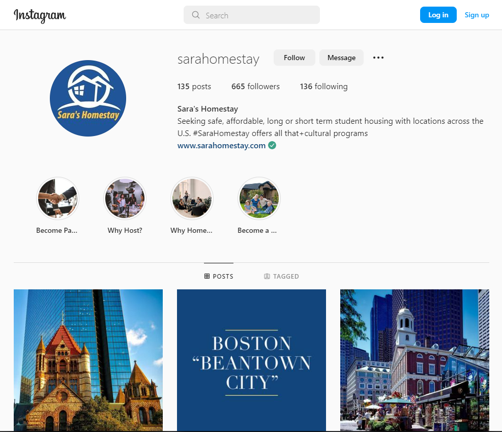 Instagram profile of one of the homestays in NYC
