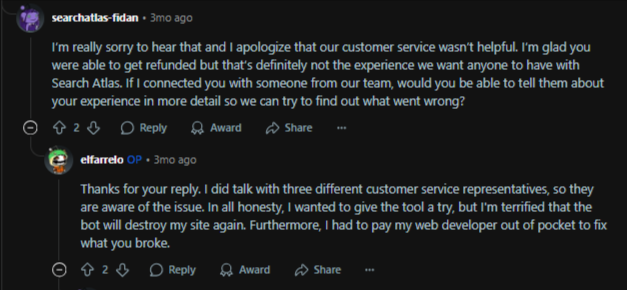 Experience of People using Search atlas customer support.