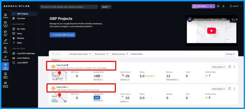 GBP profile optimization using Search Atlas