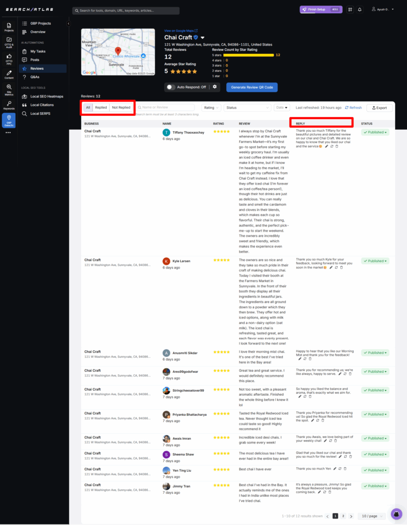 Reviews in Local SEO by Search Atlas