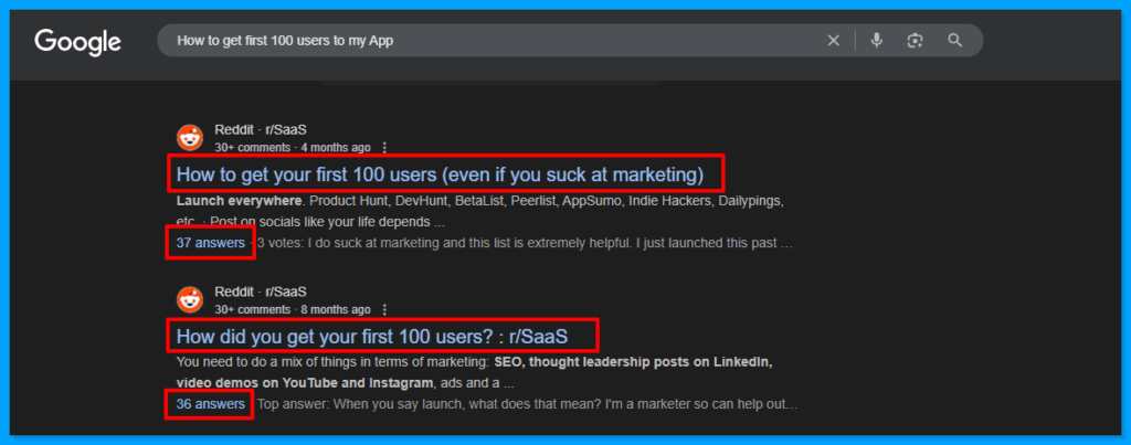 Reddit threads ranking on Google for qquery - How to get first 100 users to my App
