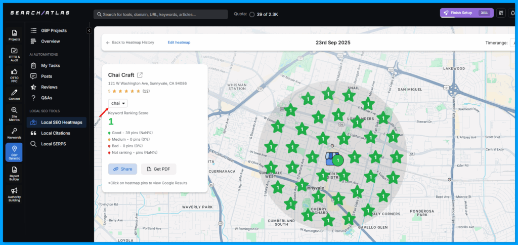 Local SEO heatmap by Search Atlas