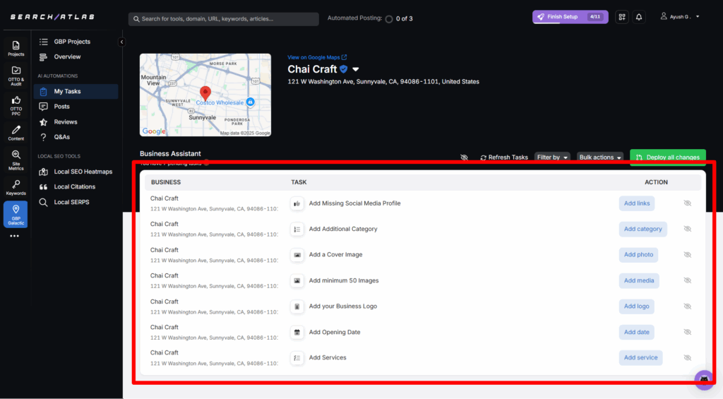 Tasks to optimize GBP right there in Search Atlas console