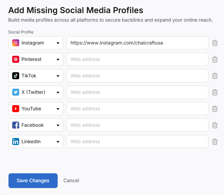 Add social media profiles of GBP from Search Atlas dashboard.