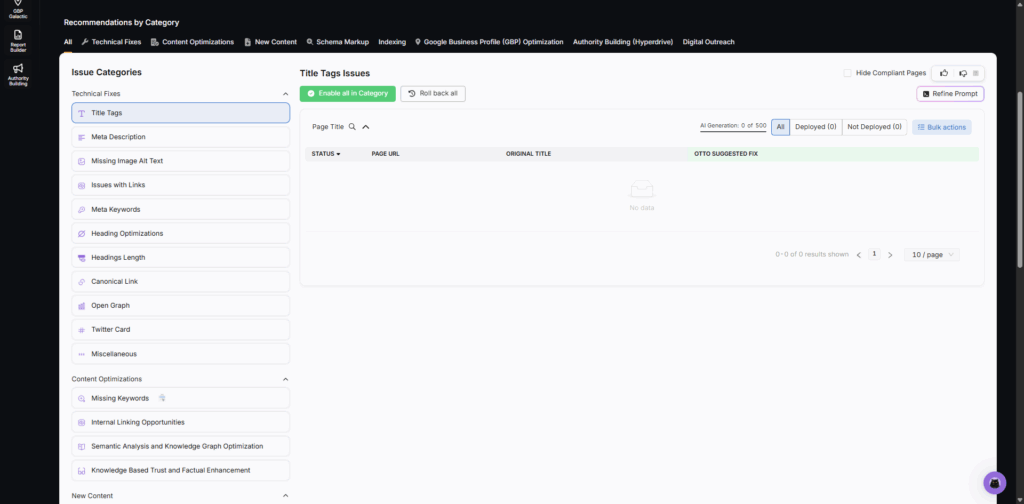 Types of issues you can fix using OTTO SEO automation tool by Search Atlas