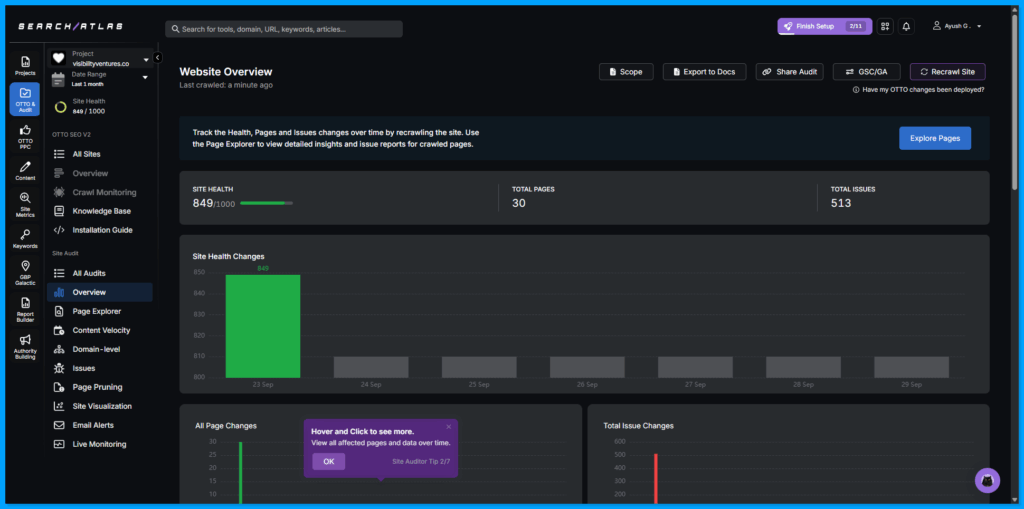 Technical SEO audit of Visibility Ventures using Search Atlas