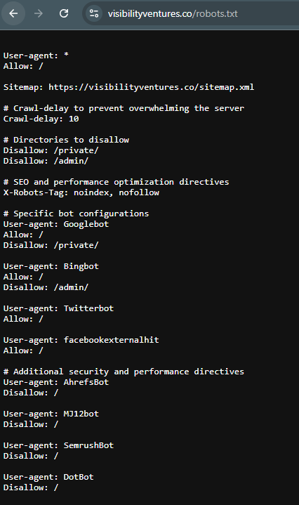 Robots.txt of Visibility Ventures